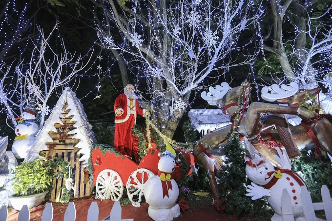 Christmas decorations at coastal resorts have become popular photography backgrounds.