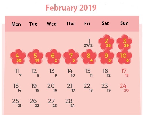 Schedule for 2019 Tet break. Illustrated by VnExpress/Tien Thanh