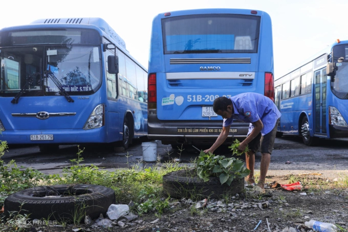Along with Mr. Cuong, after work, Thach Cham Pha (37 years old, Khmer ethnicity) took advantage of picking some home-grown vegetables to prepare dinner. From Tra Vinh to Saigon to earn a living for more than 15 years, he did all kinds of jobs such as painting and repairing before becoming a flight attendant for two years. I have a heart condition and cant do heavy work, so its okay to follow the bus profession. My salary is about 6 million dong, its not enough to pay for accommodation, so Ive been on the bus before, he said.