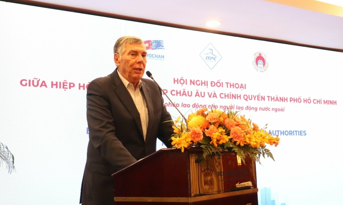 Alain Cany, EuroCham’s chairman, speaks at a conference in Ho Chi Minh City, March 7, 2023. Photo by VnExpress/Dy Tung