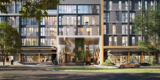 The facade of the SOHO Heritage West Lake tower. Photo by SOHO Heritage West Lake