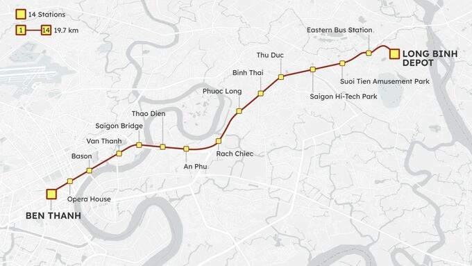 Stations along HCMCs metro line No.1. Graphics by VnExpress/Hoang Khanh