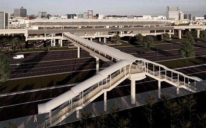 An artists impression of an overpass linking with a metro station and crossing Hanoi Highway in Thu Duc City. Photo by MAUR.