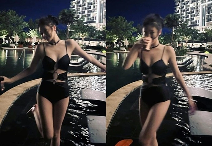 Ningning poses in her bikini by the pool at a resort in Hoi An. Photo by Instagram/imnotningning