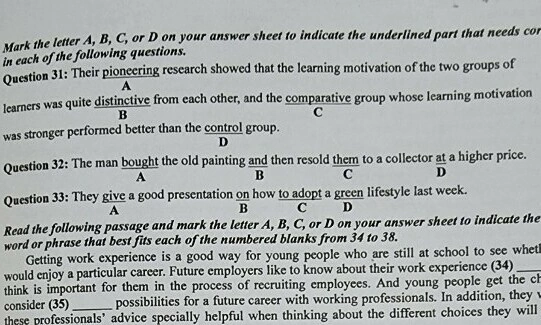 Question 31 of the English high school graduation exam this year has attracted debate over which is the correct answer. Photo obtained by VnExpress