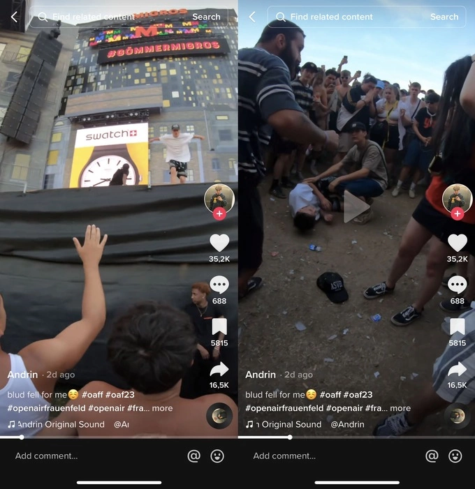 A fan hit his head to the ground after nobody caught him as he jumped from the stage during Ski Mask the Slump God’s performance. Photo from Andrink04’s TikTok
