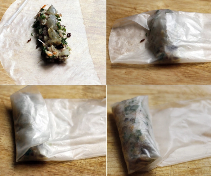 Including the shrimp later during the wrapping process ensures that each bite delivers a better shrimp flavor. Photo by VnExpress/Bui Thuy