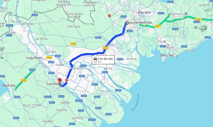 A map of HCMC and Can Tho. Photo by GoogleMaps