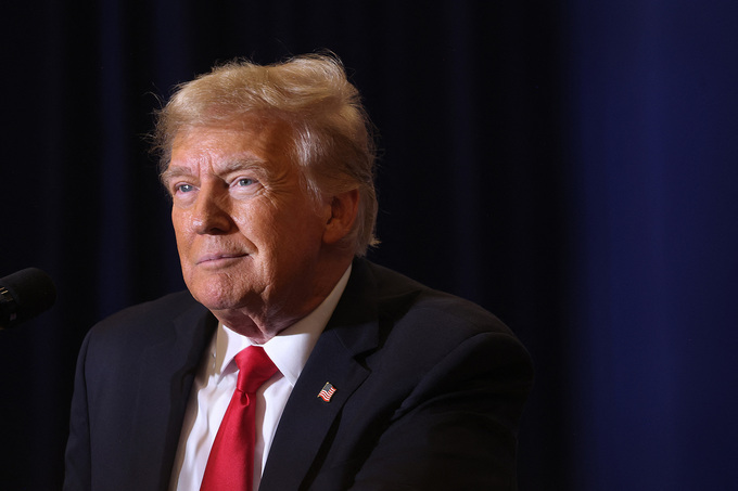 Republican presidential candidate, former President Donald Trump speaks at a campaign event at the Hyatt Hotel on Dec. 13, 2023 in Coralville, Iowa. Photo by AFP