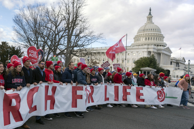 Anti-abortion activists march outside of the U.S. Capitol during the March for Life in Washington, Jan. 20, 2023. Photo by AP