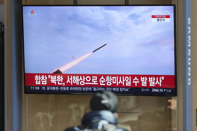 A TV screen shows a report of North Koreas cruise missiles with file footage during a news program at the Seoul Railway Station in Seoul, South Korea, Jan. 24, 2024. Photo by AP/Lee Jin-man
