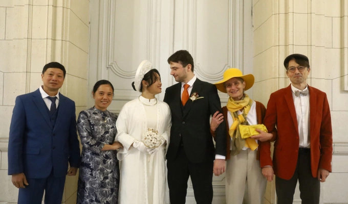 Quynh Anh, Guillaume and their parents at their city hall wedding in December 2023. Photo courtesy of Quynh Anh and Guillaume