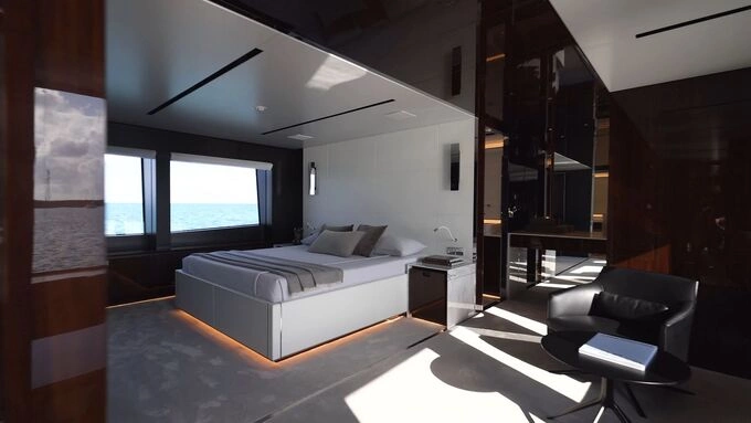 The master bedroom on Riva 130 Bellissima Yacht. Photo courtesy of Riva Yatchs