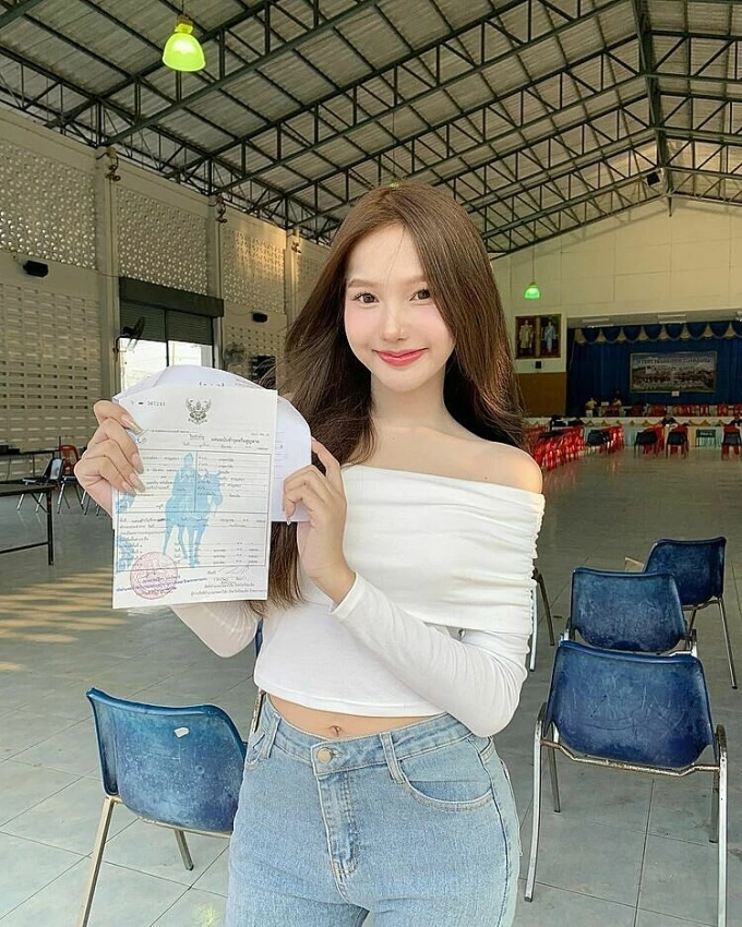 Thai transgender beauty queen Parida Kerayuphan attends the annual conscription event in April 2024. Photo from Kerayuphans Instagram