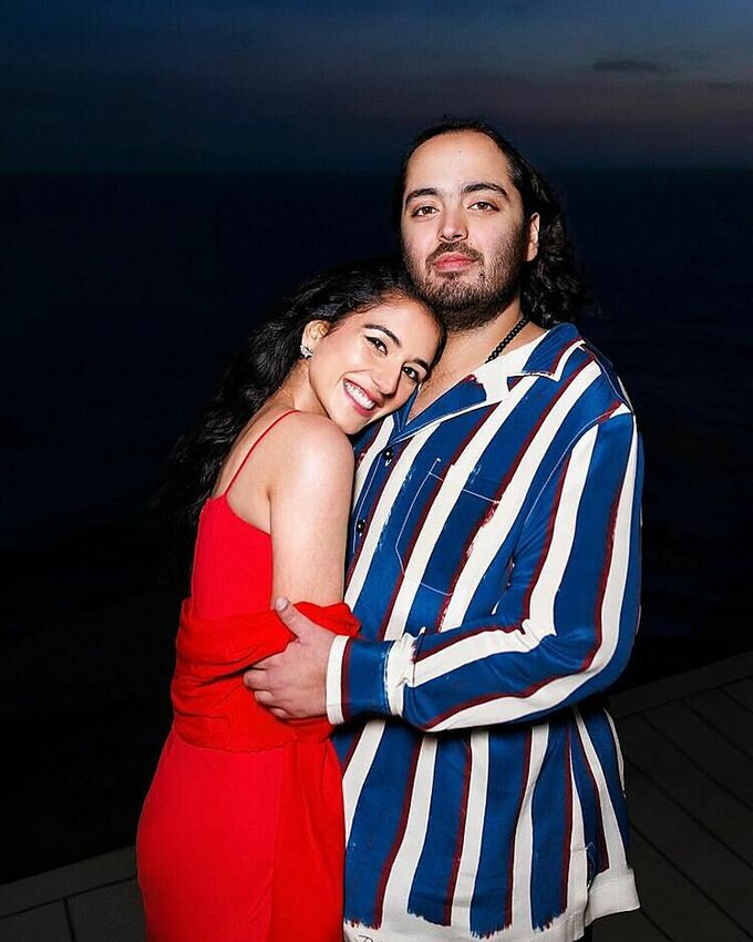 Anant Ambani, the son of billionaire Mukesh Ambani, and his fiancée Radhika Merchant. Photo from Instagram/loveleen_makeupandhair