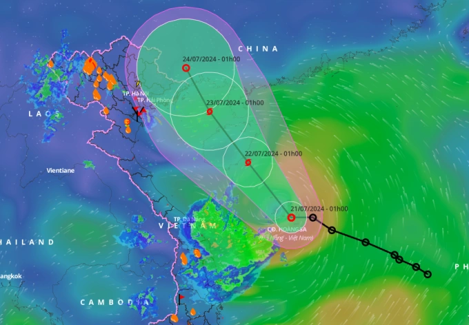 Illustration of the trajectory of a tropical depression in the South China Sea. Photo courtesy of the Vietnam Disaster Monitoring System
