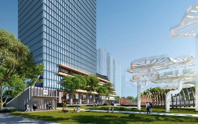 Marina Central Towers park is at the base of the tower, directly connected to Ba Son metro station. Photo courtesy of Masterise Homes