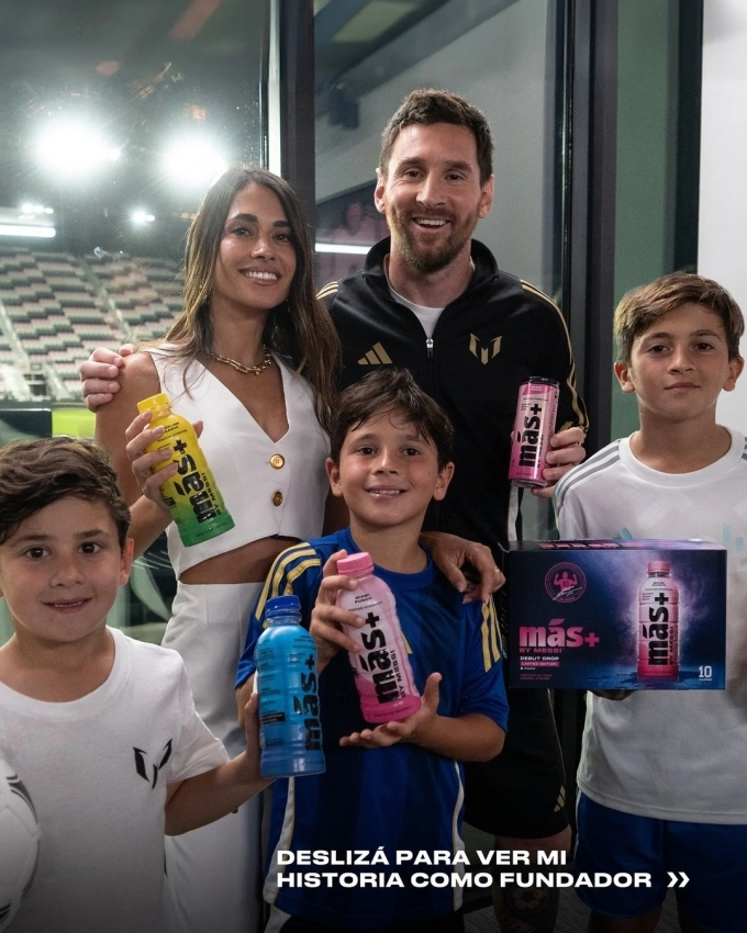Lionel Messi and his family in a promotional photo for Más+. Photo courtesy of Messis Instagram