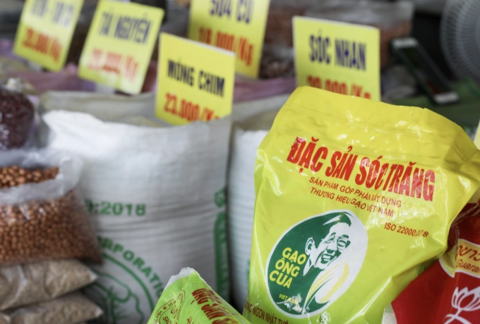 Rice sold at a store in the Mekong Delta, November 2024. Photo by Thuy Tien