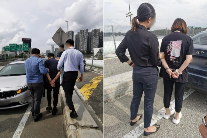 Ng Teck Lee (middle in left photo) and Thor Chwee Hwa (right in right photo) in Corrupt Practices Investigation Bureaus custody on Dec. 3, 2024. Photo by the Corrupt Practices Investigation Bureau