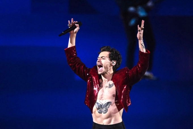 Harry Styles performs on stage during the 2023 Brit Awards. Photo by AFP