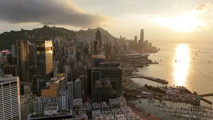 Hong Kong Island and Victoria Harbour at sunset