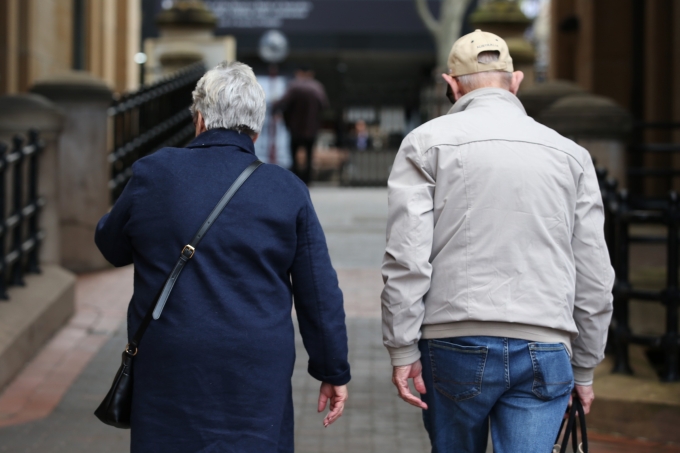 Elderly people walk down a street in Sydney, Thursday, August 24, 2023. Photo by AAPIMAGE via Reuters