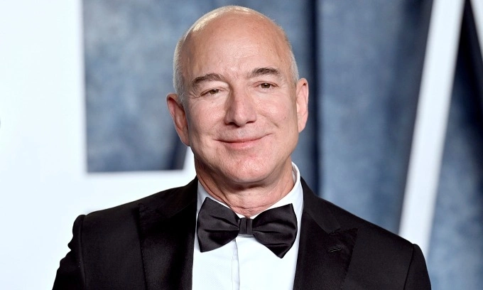 Amazon founder Jeff Bezos arrives at the Vanity Fair Oscar Party on March 12, 2023, in Beverly Hills, California. Photo by AP