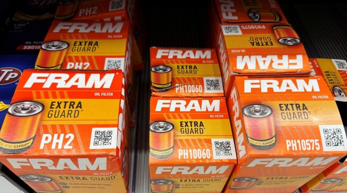 Fram oil filters, manufactured by the auto parts maker First Brands, are displayed for sale in Medford, Massachusetts, U.S., October 21, 2025. Photo by Reuters