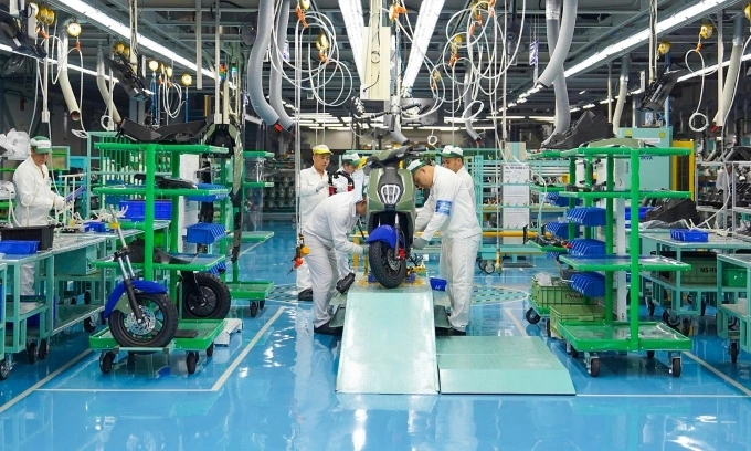 Electric motorbike manufacturing in a factory of Honda Vietnam in Vinh Phuc Province, March 2025. Photo by Nguyen Linh