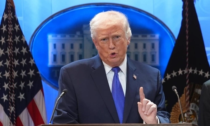 U.S. President Donald Trump speaks during a press briefing at the White House, following the Supreme Courts ruling that Trump had exceeded his authority when he imposed tariffs, in Washington, D.C., U.S., February 20, 2026. Photo by AP