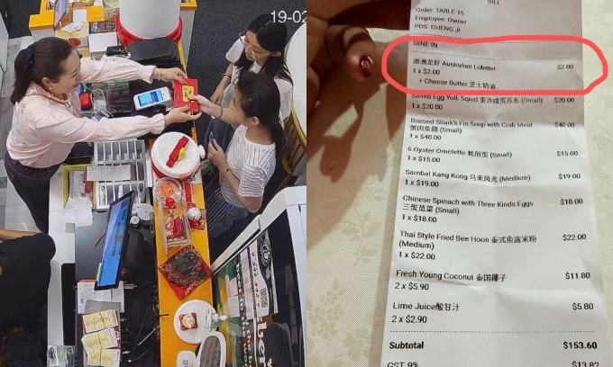 A compilation of images showing restaurant owner Dai Xiangying giving two customers a red envelope to thank them for returning to pay an undercharged bill. Photo courtesy of Cheng Ji Seafood Restaurant