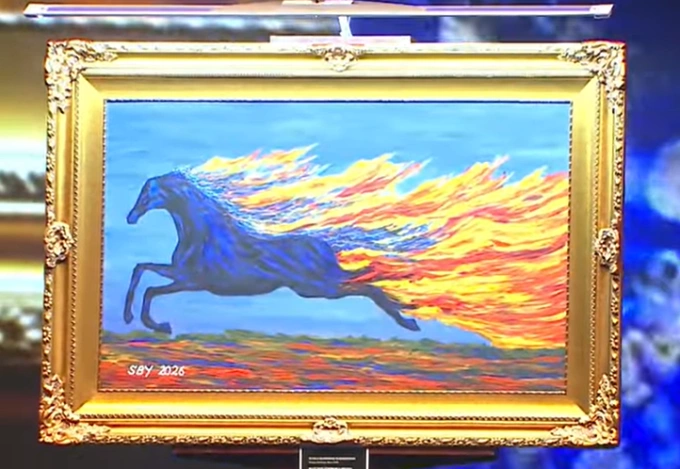 The first horse painting at auction. Screenshot taken from Partai Demokrats Youtube video