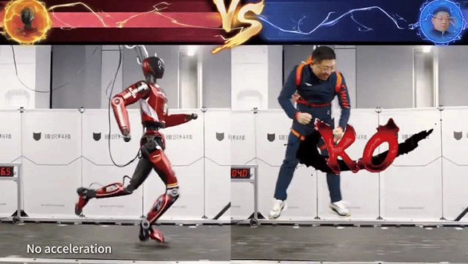 China humanoid robot Bolt, developed by a humanoid innovation institute at Zhejiang University, in collaboration with Hangzhou-based robotics startups Mirror Me and Kaierda in speed test. Photo coutesy of Mirror Me