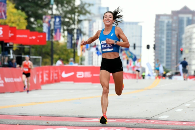 Emma Bates finished second at the 2021 Chicago Marathon. Photo by AP