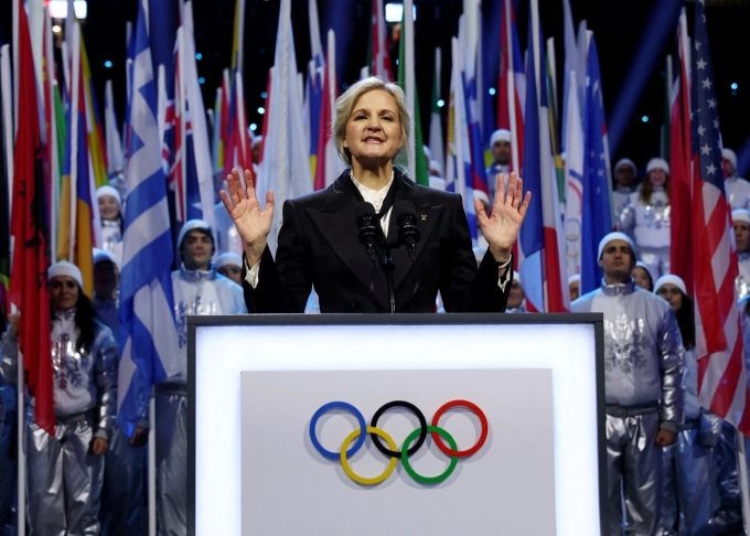 IOC president Kirsty Coventry speaks at the opening ceremony of the Winter Olympics in Milan, Italy, on Feb. 6, 2026. Photo by AP