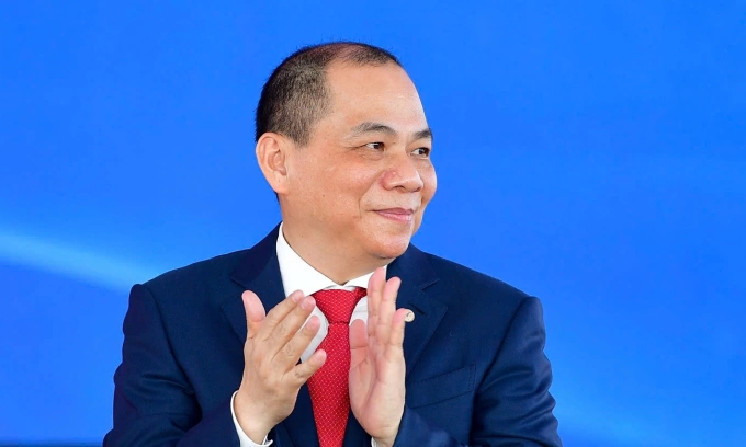 Pham Nhat Vuong at the groundbreaking ceremony for an urban development project in HCMCs Can Gio Ward, April 19, 2025. Photo by VnExpress/Thanh Tung