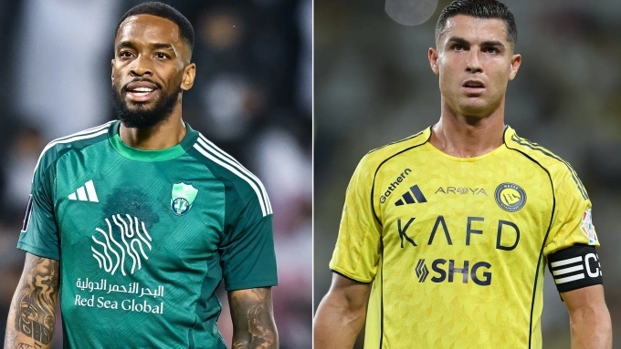Al Alhi striker Ivan Toney and Al Nassr captain Cristiano Ronaldo. Photo by Al Alhi, Al Nassr