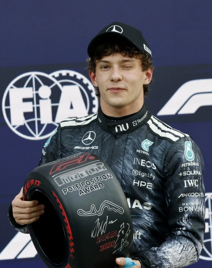 F1 racer Kimi Antonelli and his signature wink. Photo by Reuters