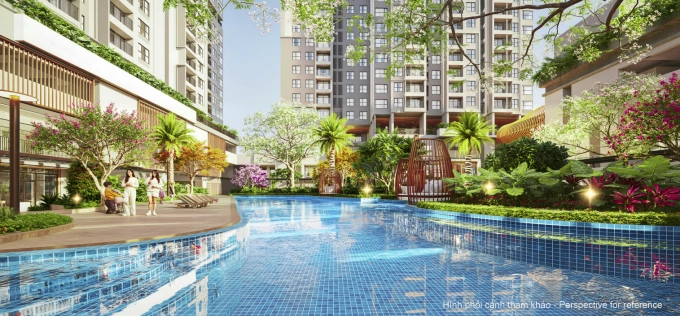 Perspective of the central amenities among the five towers. Photo courtesy of Phu My Hung