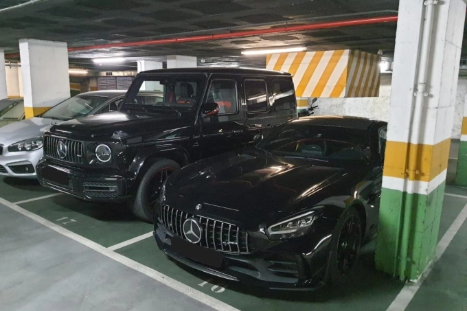 an AMG G-Wagon ($200,000) and an AMG GT S ($135,000) belonging to Dash, the Iranian. Photo by ACE