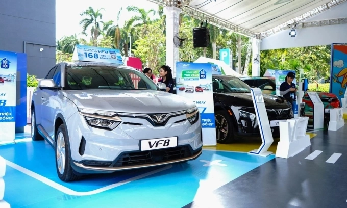 VinFast cars seen at an event in HCMC. Photo by VnExpress/Pham Trung