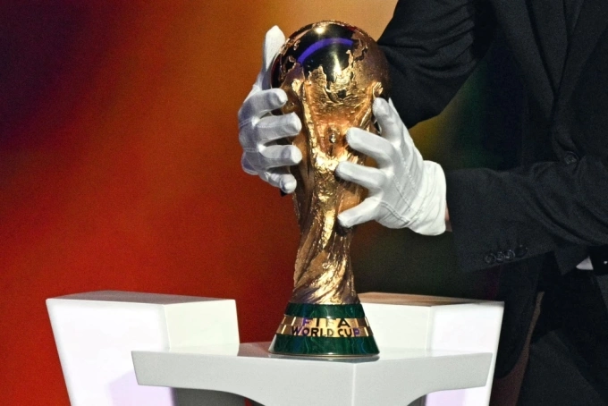 The World Cup trophy on display. Photo by AFP
