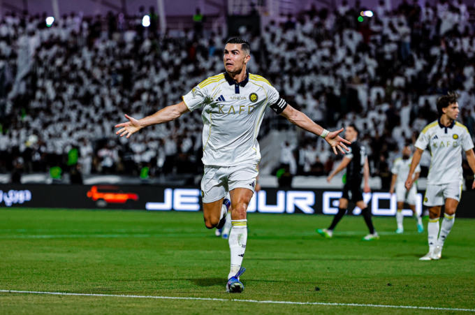 Cristiano Ronaldo celebrates his goal during Al Nassrs 4-2 victory over Al Shabab in the Saudi Pro League on May 7, 2026. Photo by Al Nassr
