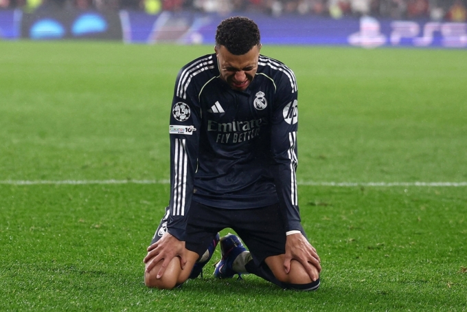 Kylian Mbappe reacts during Real Madrids Champions League group stage match against Benfica at the Da Luz stadium in Lisbon, Portugal, on Jan. 28, 2026. Photo by Reuters