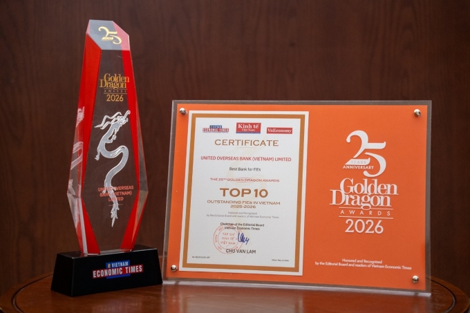 UOB Vietnam was recognized as the Best Bank for FIEs and named among the Top 10 Outstanding FDI Enterprises in Vietnam for the 2025–2026 period. Photo courtesy of UOB