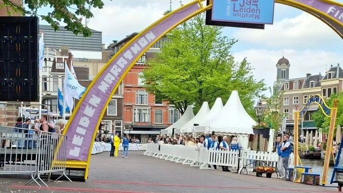 The finish line of the 2026 Leiden Marathon in the Netherlands. Photo by Leiden Marathon