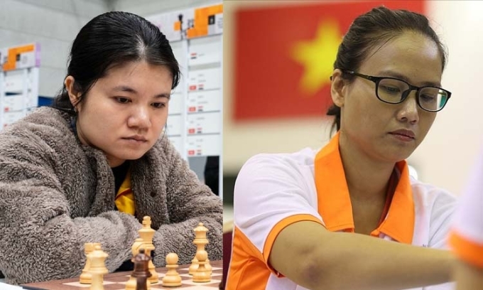 Two Vietnamese chess players, Pham Le Thao Nguyen (L) and Luong Phuong Hanh. Photo by FIDE