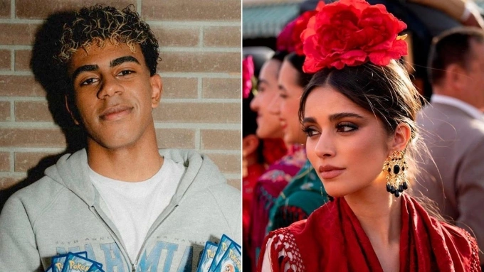 Lamine Yamal and his rumored girlfriend Inés García. Photo by Instagram/@lamineyamal, @ines_garcia_