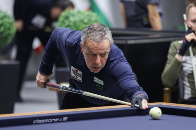 Dick Jaspers during the 2024 Three-Cushion World Cup final in Porto, Portugal in 2024. Photo by UMB
